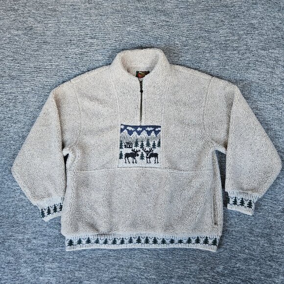 Alps Fine Womens Apparel L Moose Xmas Sweater Pullover 1/4 Zip Christmas Sherpa - Picture 1 of 9